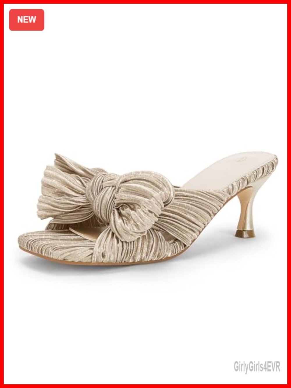 Womens Bow Heeled Sandals Pleated Bowknot Open Square Toe Kitten Heel Mules